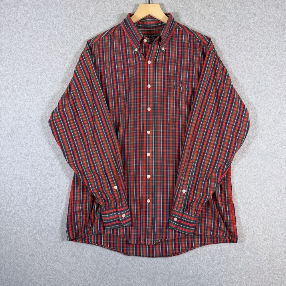 Bills Khakis Button Down Shirt Mens L Red Green Plaid 100% Cotton Made in USA